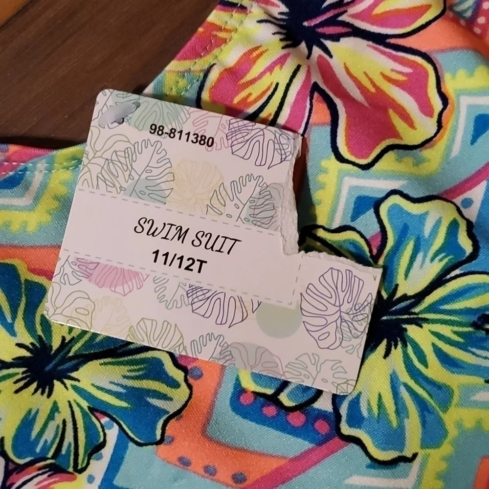 Girls new Hawaiian print one piece swim suit size 11T